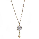 Golden necklace with a dangling Proverbs 31 charm and natural cultured freshwater pearl