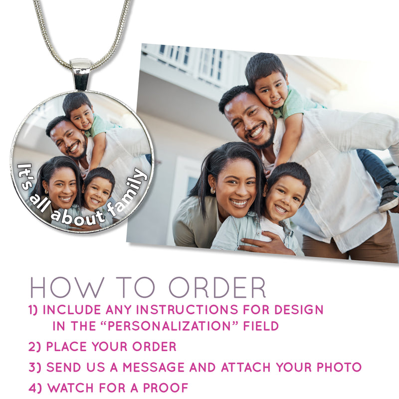 Photo Pendant Necklace - Meaningful Personalized Custom Designed Full-Color Photo Pendant - Family, Grandkids, Pets, Children's Artwork