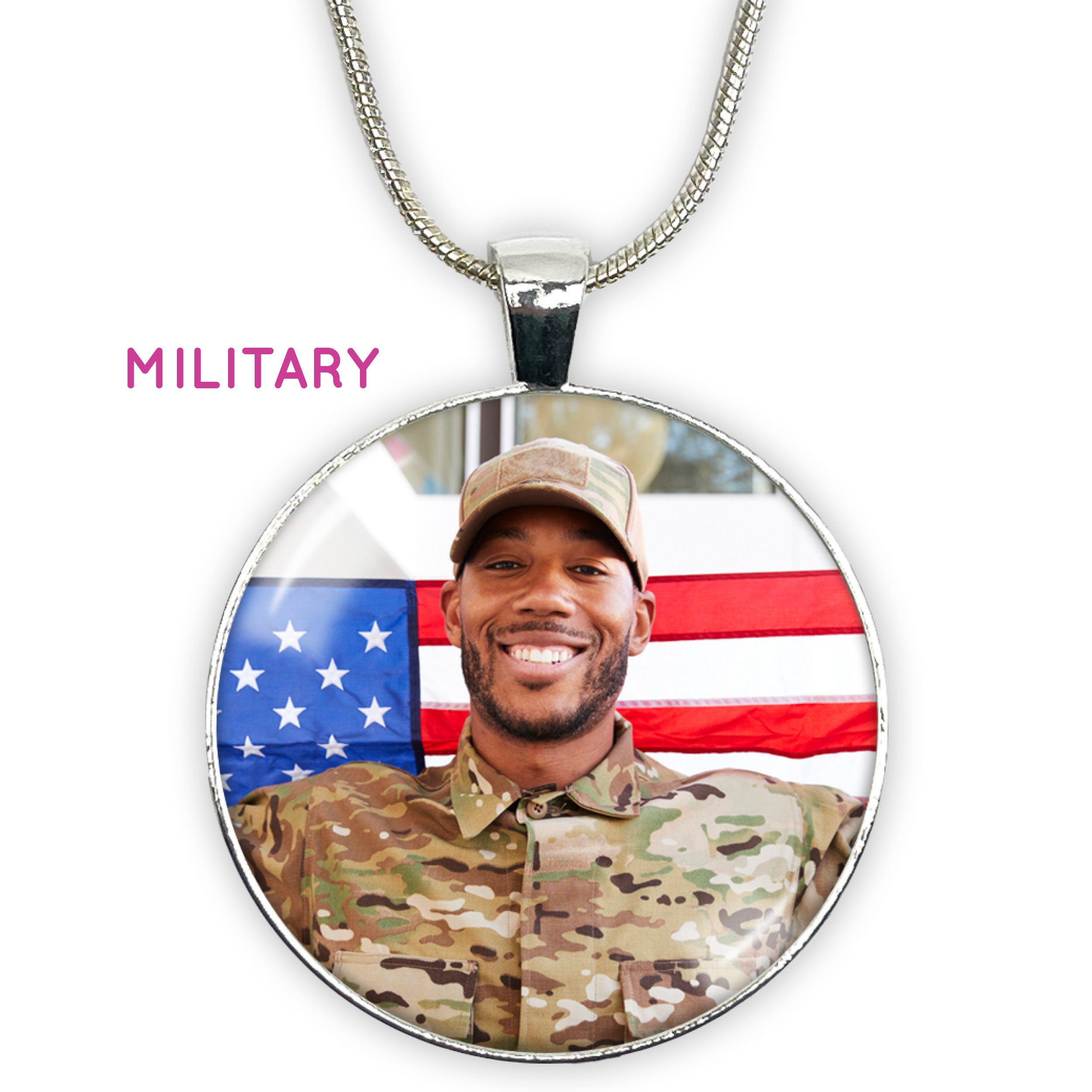 Military Armed Services Memorial Photo Pendant Necklace - Meaningful Personalized Custom Designed Full-Color Photo Pendant