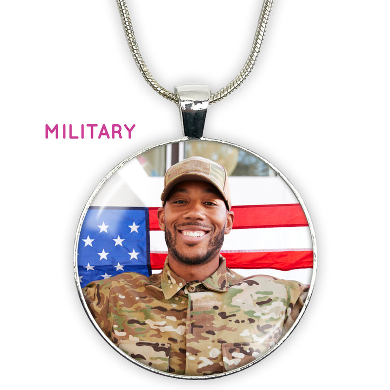Military Armed Services Memorial Photo Pendant Necklace - Meaningful Personalized Custom Designed Full-Color Photo Pendant