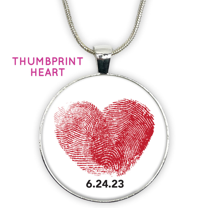 Thumbprint finger print heart Pendant Necklace - Meaningful Personalized Custom Designed Full-Color Photo Pendant