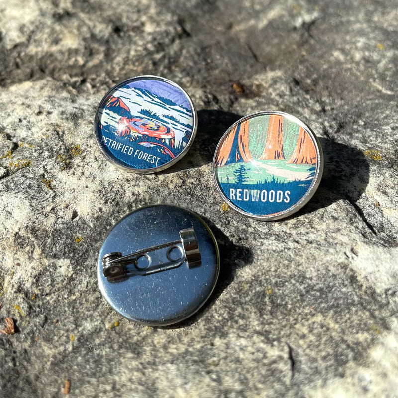 U.S. National Parks Glass Pinback Buttons, Lapel Pins – Glacier, Yosemite, Acadia, Zion, Yellowstone