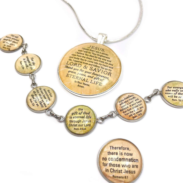 Romans Road to Salvation Scripture Jewelry Set – Sinner's Prayer Necklace – Share the Gospel