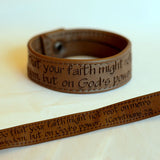 Faith… on God's Power, 1 Corinthians 2:5 - Brown Engraved Italian Leather Bracelet