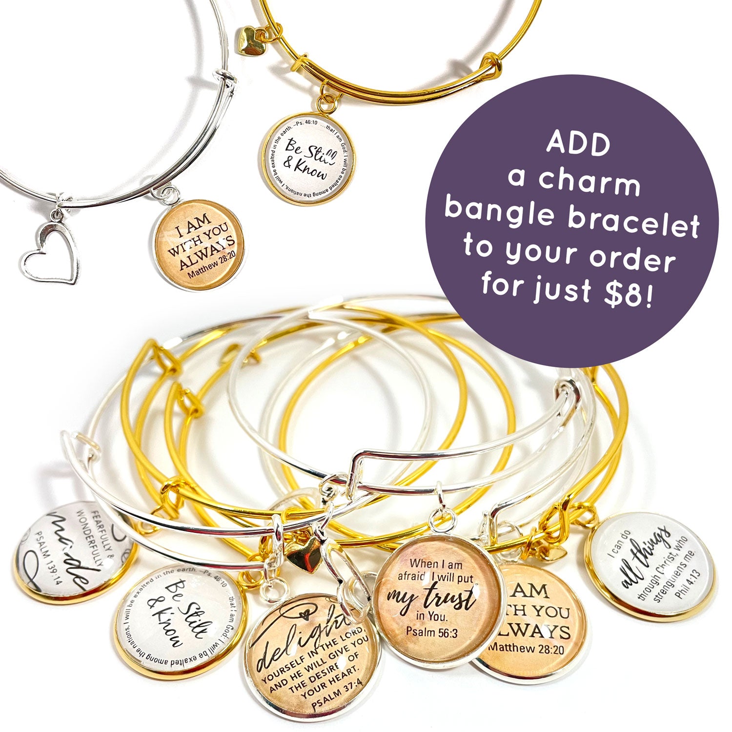 Add a ScriptCharms charm bangle bracelet to your order for just $8!