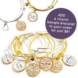 Add a matching charm bangle bracelet to your order for just $8!