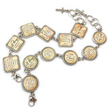 Encouragement Scriptures Bracelet – Square or Round Antique Silver Twist Edge Design – Bible Verse Charm Bracelet