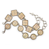 Words of Hope – Strength, Courage, Faith, Hope – Christian Scripture Glass Charm Bracelet – Square Antique Silver Twist Edge Design