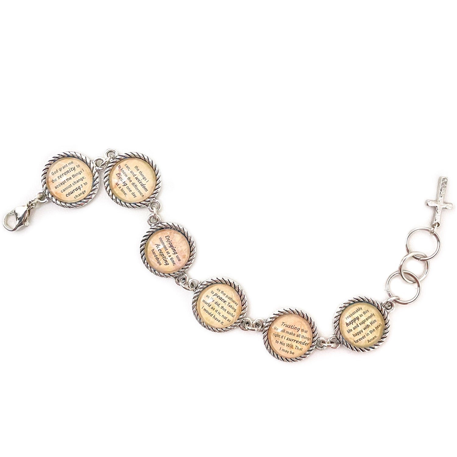 Serenity Prayer Christian Bracelet – Square Antique Silver Twist Edge Design