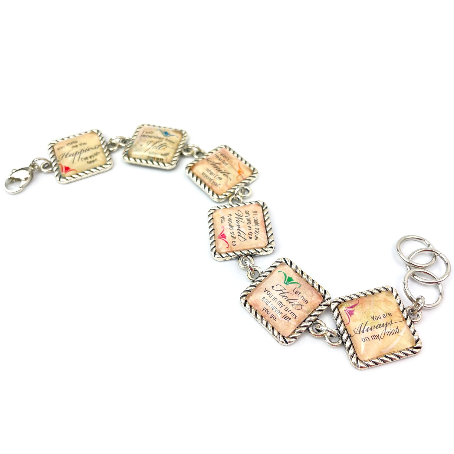 To the Woman I Love – Charm Bracelet, Square Antique Silver Twist Edge Design