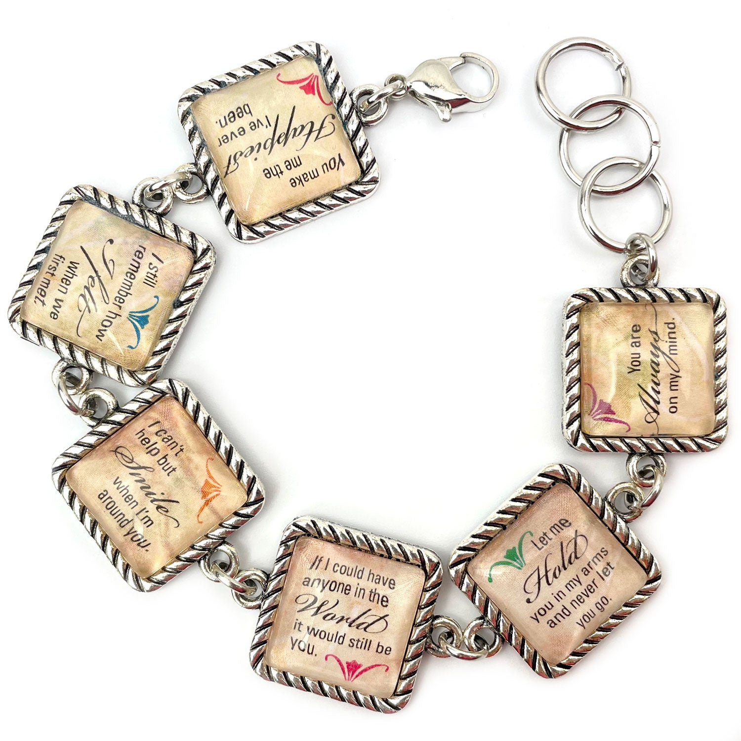 To the Woman I Love – Charm Bracelet, Square Antique Silver Twist Edge Design