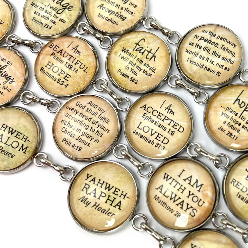 They Shall Mount Up With Wings as Eagles - Isaiah 40:30-31 Scripture Glass Charm Stainless Steel Bible Verse Bracelet, 7.5"-8.75"