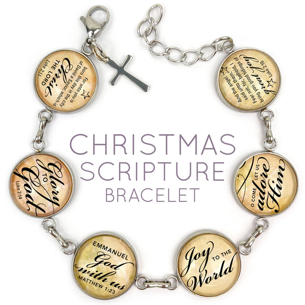 Christmas Scriptures Glass Charm Bracelet – Stainless Steel Bible Verse Bracelet