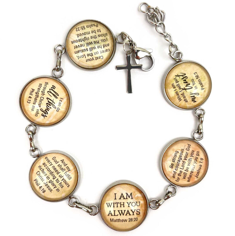 Hope & Encouragement Scripture Bracelet – Glass Charm Stainless Steel Christian Bible Verse Bracelet, 7.5"-8.75"