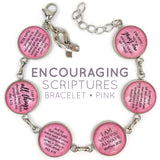 Hope & Encouragement Pink Scripture Bracelet – Glass Charm Stainless Steel Christian Bible Verse Bracelet with Hope Ribbon Charm