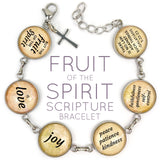 Fruit of the Spirit Scripture Bracelet – Galatians 5 Glass Charm Stainless Steel Bible Verse Bracelet