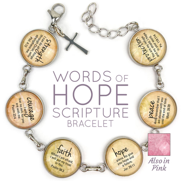 Words of Hope & Scriptures – Strength, Courage, Faith, Hope – Christian Bracelet