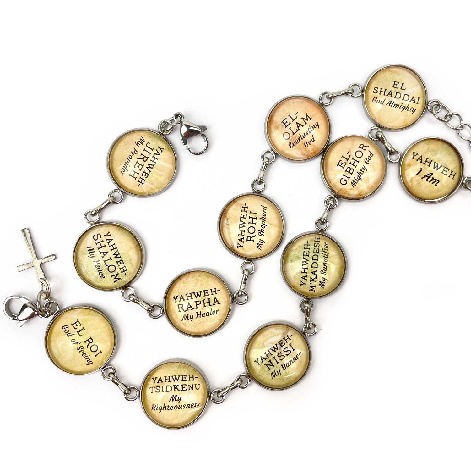 Names of God Bracelets, Yahweh-Rapha: My Healer  El Shaddai: God Almighty  Yahweh-Shalom: My Peace  El-Gibhor: Mighty God  Yahweh-M'Kaddesh: My Sanctifier  El-Olam: Everlasting God  El-Roi: God of Seeing  Yahweh-Yireh: My Provider  Yahweh-Tsidkenu: My Righteousness  Yahweh-Nissi: My Banner  Yahweh-Rohi: My Shepherd  Yahweh: I AM