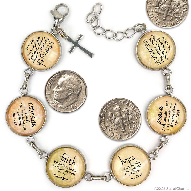 Amazing Grace Hymn & Scripture Glass Charm Bracelet – Stainless Steel Bible Verse Bracelet