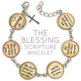 The Blessing Scripture Bracelet – Numbers 6 Glass Charm Stainless Steel Bible Verse Bracelet, 7.5"-8.75"