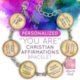 YOU ARE Beautiful, Strong, Precious, Redeemed – Personalized Christian Affirmations Scripture Charm Bracelet