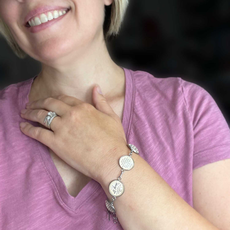 I Am a Woman of God, Forgiven & Unbound – Christian Affirmations Bracelet – Glass Charm Stainless Steel Bracelet