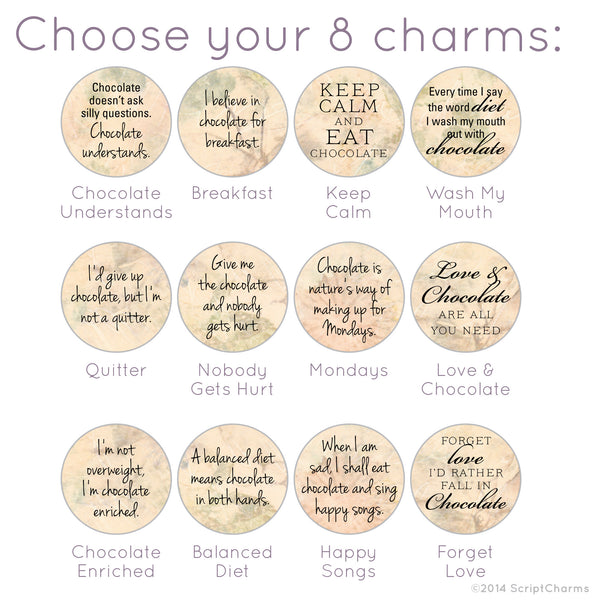 I Love Chocolate - Custom Glass Charm Bracelet with Heart Charm custom charms