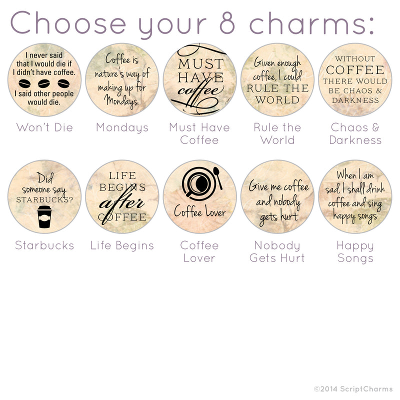 I Love Coffee - Custom Glass Charm Bracelet with Coffee Cup Charm custom charms
