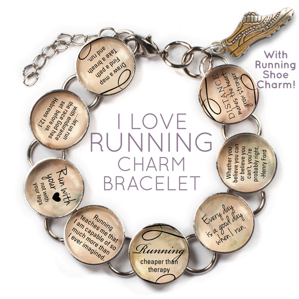 I Love Running - Glass Charm Bracelet with Running Shoe Charm