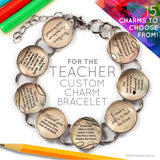 For The Teacher - Custom Glass Charm Bracelet with Apple Charm