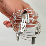 Word and Scripture Charm Bangle Bracelets - Christian Affirmations Jewelry, Silver
