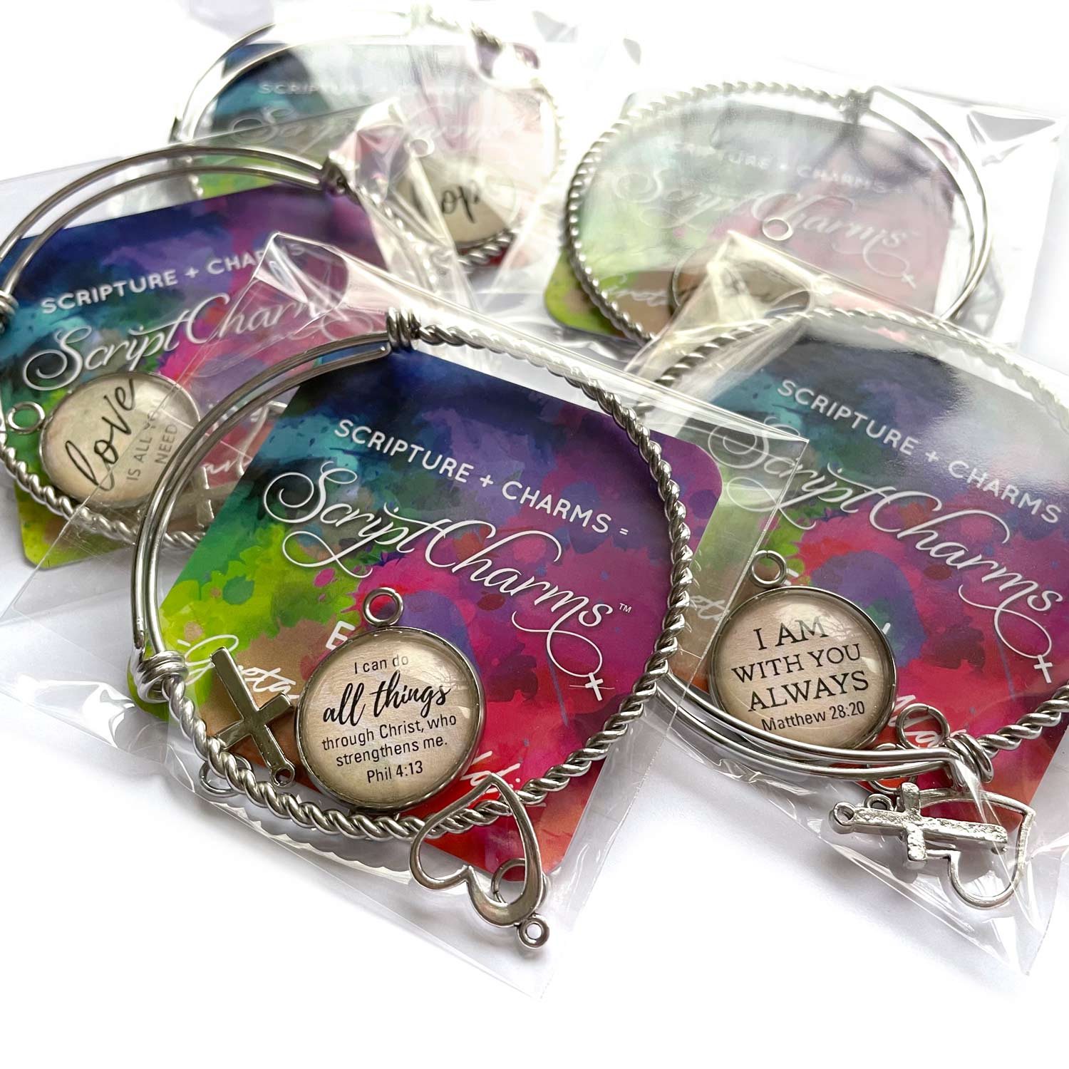 DIY Scripture Charm Bangle Bracelet Making Kit - Christian Bracelet 5 Pack