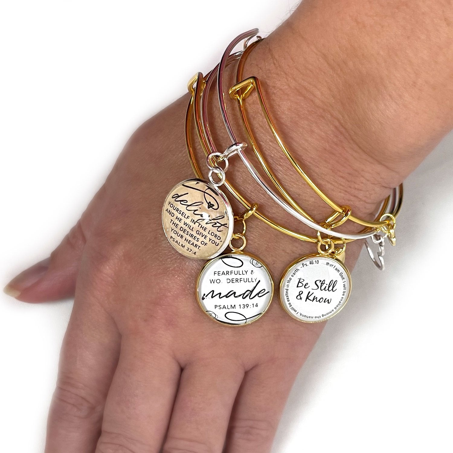 Scripture charm bangle bracelet