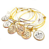 Scripture Charm Bangle Bracelet - Christian Jewelry, Gold, Silver