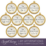 I AM Loved, Blessed, Forgiven, Enough Affirmations – 16mm Glass Scripture Jewelry Making Charms – Bulk Designer Christian Religious Charms