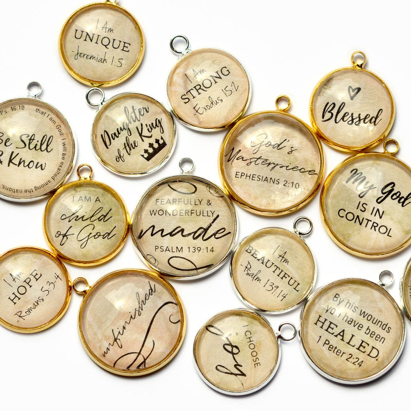 ScriptCharms Glass Charms for Christian Jewelry Making, silver and gold