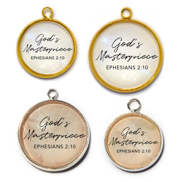 God's Masterpiece – Ephesians 2:10  Scripture Charms for Jewelry Making, 16 or 20mm, Silver, Gold