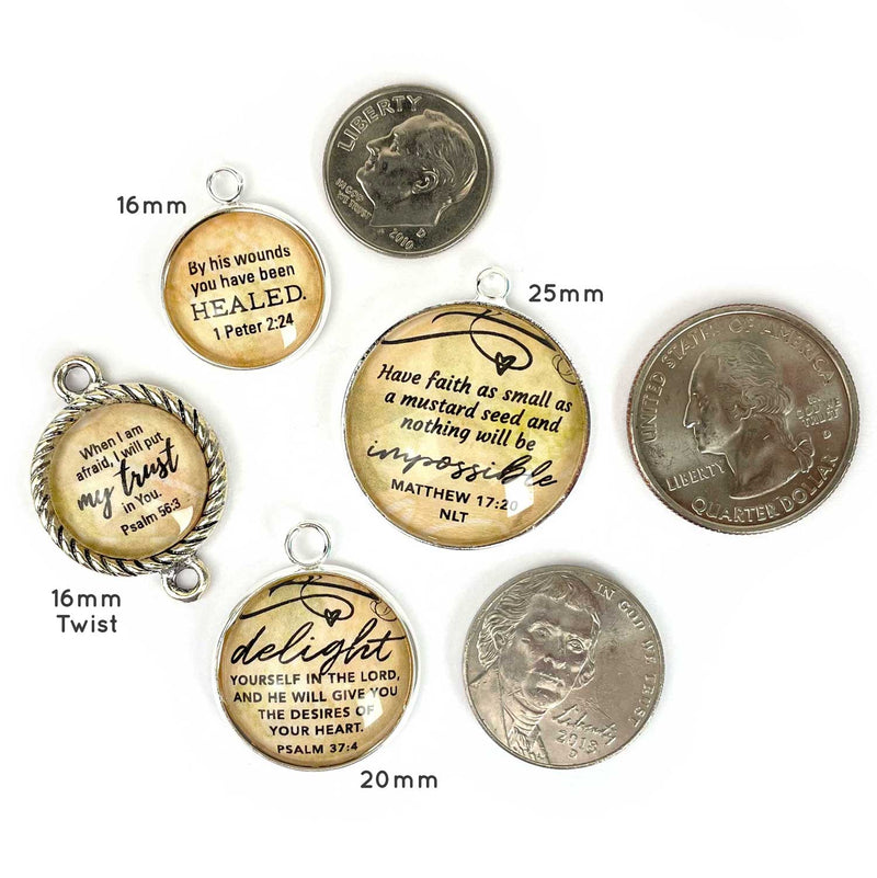 Size chart of ScriptCharms Glass Scripture Jewelry Making Charms – Bulk Designer Christian Religious Charms