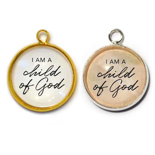 "Child of God" John 1:12-13 Scripture Charms for Jewelry Making, 16 or 20mm, Silver, Gold