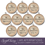 I AM Loved, Blessed, Forgiven, Enough Affirmations – 16mm Glass Scripture Jewelry Making Charms – Bulk Designer Christian Religious Charms