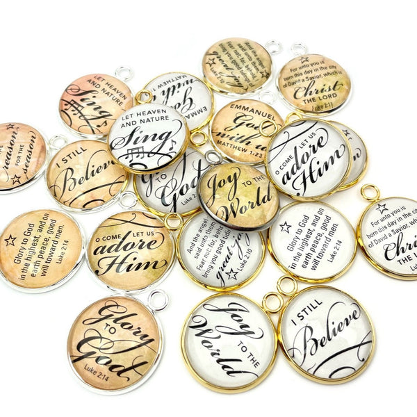 Christmas – Glass Scripture Charms for Jewelry Making, 20mm, Gold, Silver