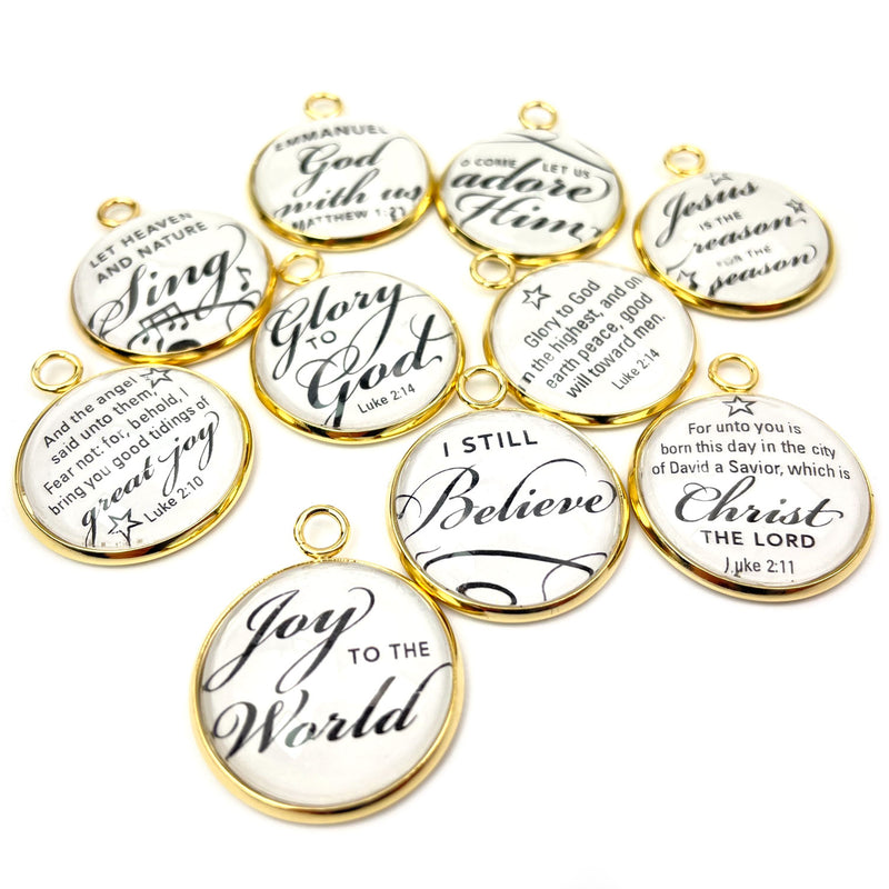 Christmas – Glass Scripture Charms for Jewelry Making, 20mm, Gold