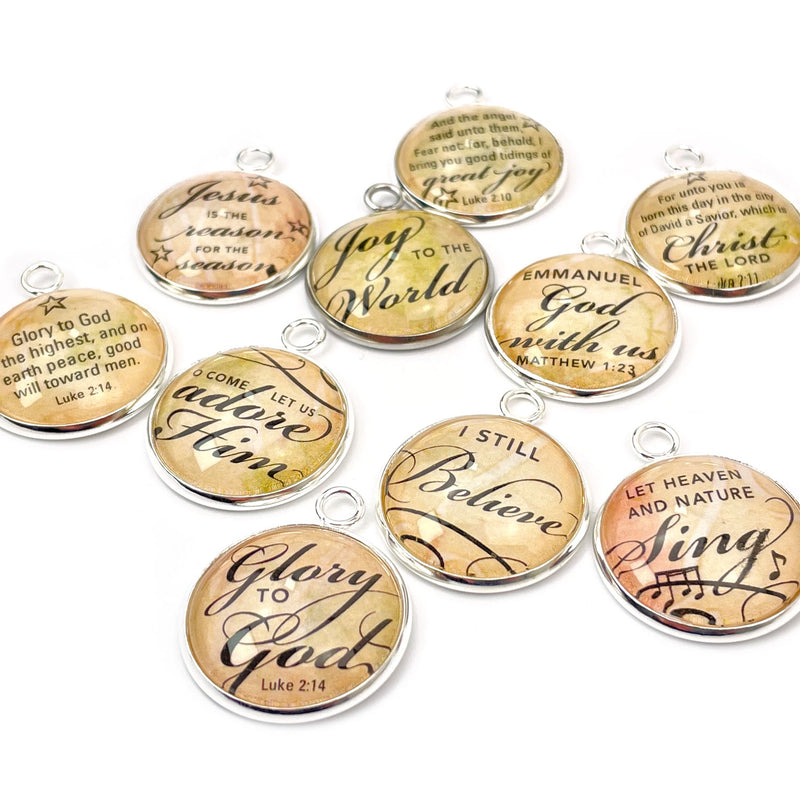 Christmas – Glass Scripture Charms for Jewelry Making, 20mm, Silver