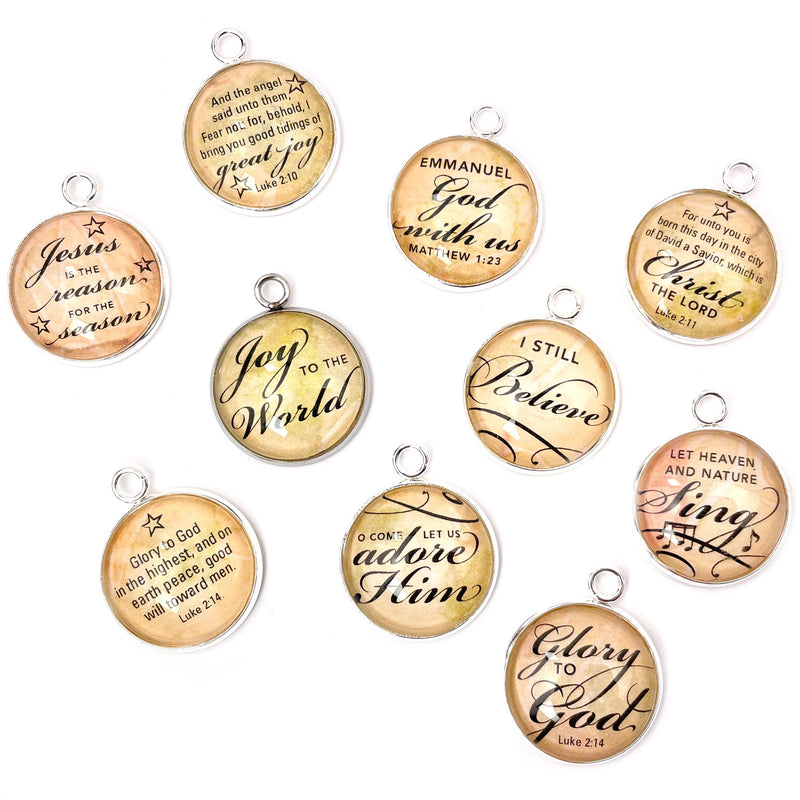 Christmas – Glass Scripture Charms for Jewelry Making, 20mm, Silver