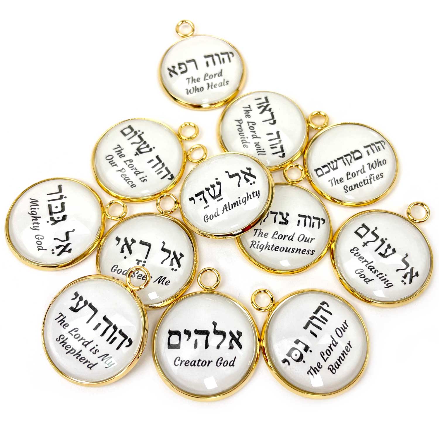 Hebrew Names of God Scripture Charms Set for Jewelry Making – 20mm, Gold – Bulk Bracelet Charms