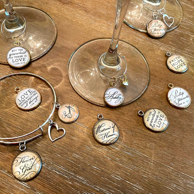 Personalized Name Glass Jewelry Making Charm, 16mm, 20mm, Silver, Gold - Bulk Personalized Charms Wine glass charms
