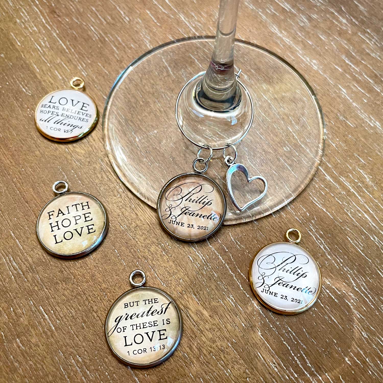 Personalized Wedding Glass Wine Glass Charms, Wedding Favors