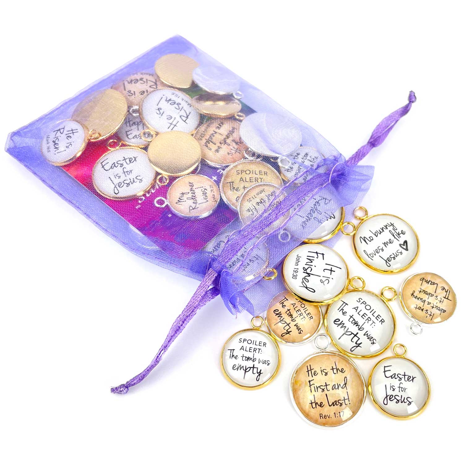 Easter Scripture Charms Set for Jewelry Making – 16 or 20mm, Silver, Gold – Bulk Bracelet Charms