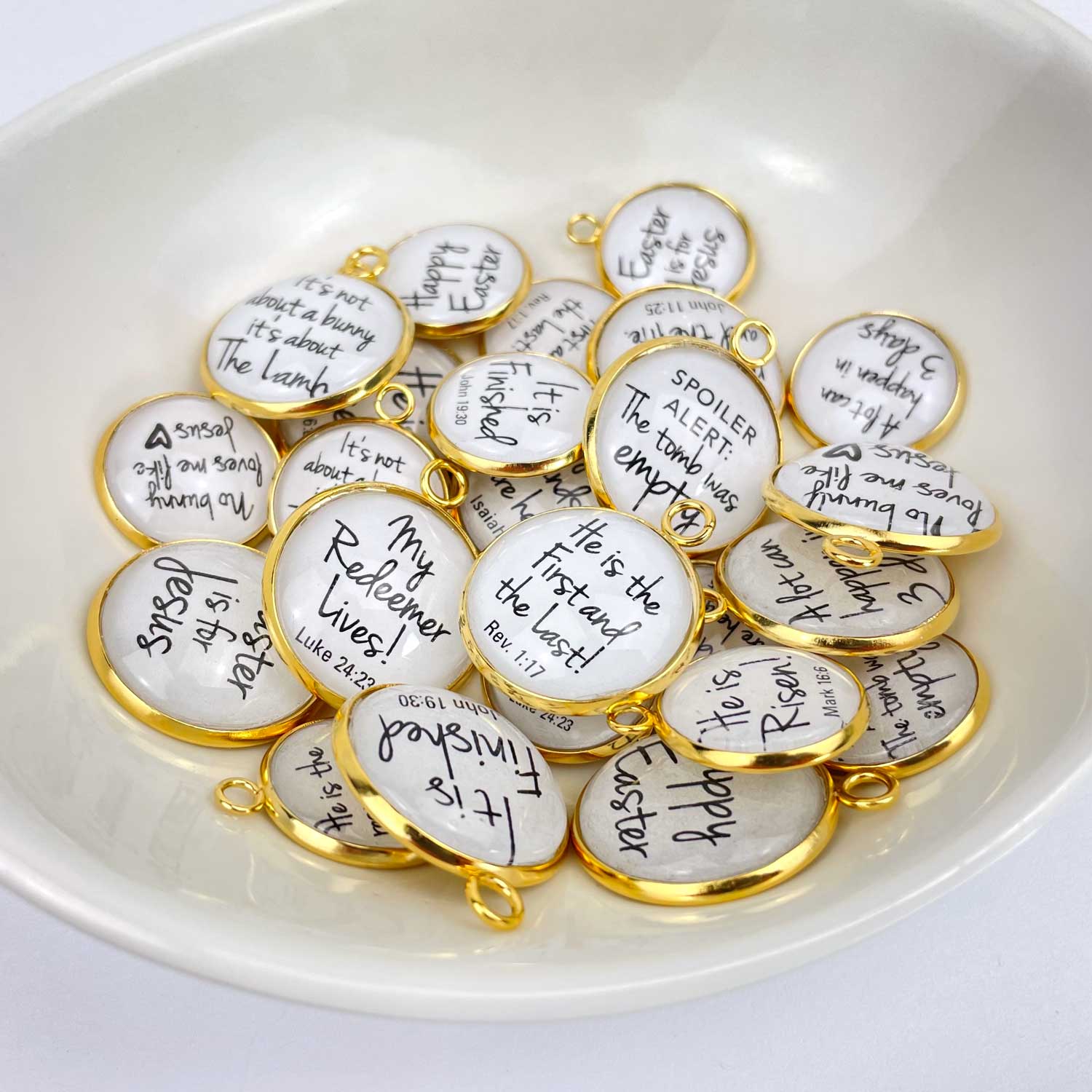 Easter Scripture Charms Set for Jewelry Making – 16 or 20mm, Silver, Gold – Bulk Bracelet Charms