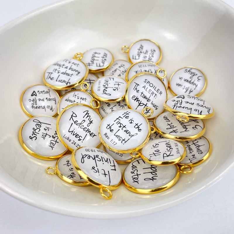 Easter Bulk Scripture Charms Set for Jewelry Making Gold / 16mm / 8 Sets (96 Charms)